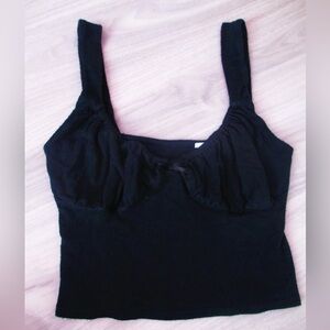 Me to We Black Crop Tank Top XS Wide Straps Bow Detail